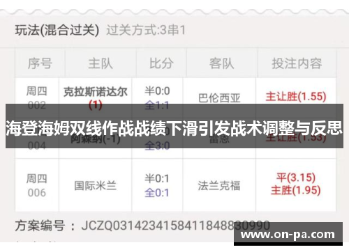 海登海姆双线作战战绩下滑引发战术调整与反思